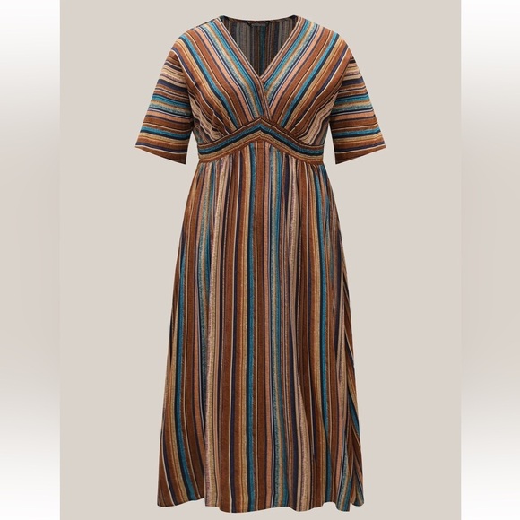 BloomChic Striped Contrast Dolman Sleeve Shirred Pocket Split Flutter Dress 2XL - Picture 6 of 7